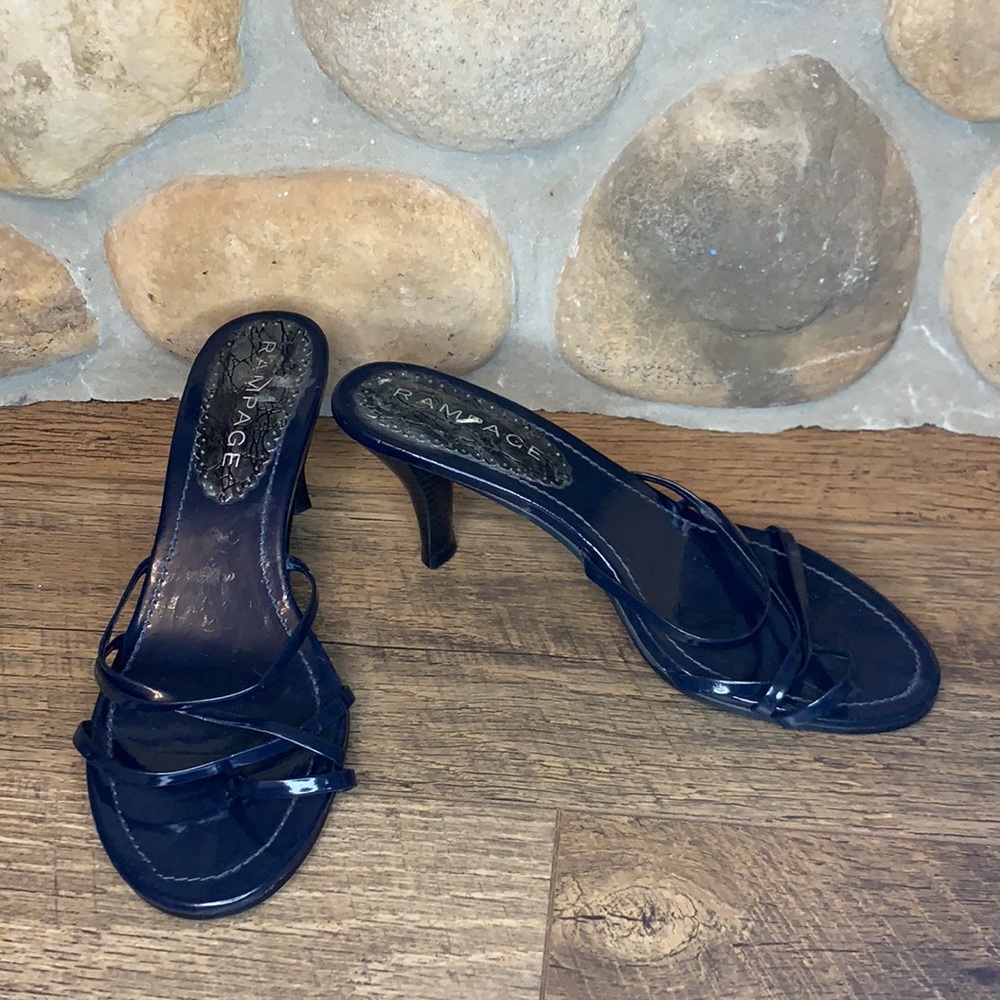 Rampage patent leather heeled sandal. Navy